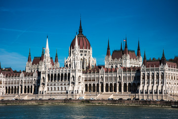 Fototapeta na wymiar HungaryThe Houses of Parliament in Budapest the Capital city of Hungary. In the Houses of Parliament the Crown Jewels of Hungary are on display under guard