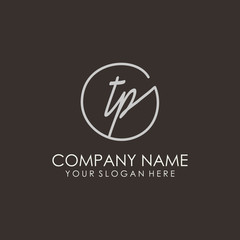 TP initials signature logo. Handwritten vector logo template connected to a circle. Hand drawn Calligraphy lettering Vector illustration.
