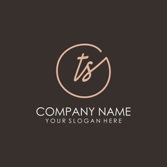 TS initials signature logo. Handwritten vector logo template connected to a circle. Hand drawn Calligraphy lettering Vector illustration.
