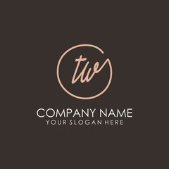 TW initials signature logo. Handwritten vector logo template connected to a circle. Hand drawn Calligraphy lettering Vector illustration.