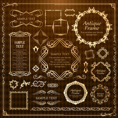  Royal monogram frame. Hand drawn crown emblem, vintage doodle sketch sign and elegant monograms. Decorative antique boutique signage border or floral ornament gold logo. Isolated vector symbols set