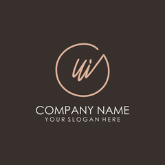 UI initials signature logo. Handwritten vector logo template connected to a circle. Hand drawn Calligraphy lettering Vector illustration.