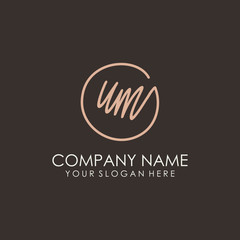 UM initials signature logo. Handwritten vector logo template connected to a circle. Hand drawn Calligraphy lettering Vector illustration.