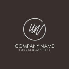 Obraz premium UN initials signature logo. Handwritten vector logo template connected to a circle. Hand drawn Calligraphy lettering Vector illustration.