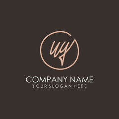 UY initials signature logo. Handwritten vector logo template connected to a circle. Hand drawn Calligraphy lettering Vector illustration.