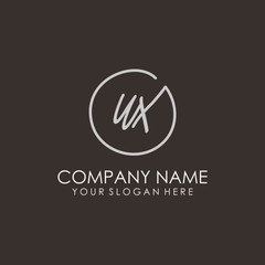 UX initials signature logo. Handwritten vector logo template connected to a circle. Hand drawn Calligraphy lettering Vector illustration.