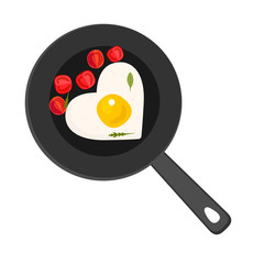 Heart shaped fried eggs in a pan. Vector illustration for valentines day.