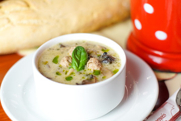 Soup on a restaurant table