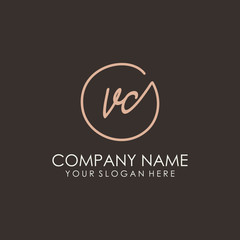 VC initials signature logo. Handwritten vector logo template connected to a circle. Hand drawn Calligraphy lettering Vector illustration.