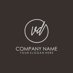 VD initials signature logo. Handwritten vector logo template connected to a circle. Hand drawn Calligraphy lettering Vector illustration.