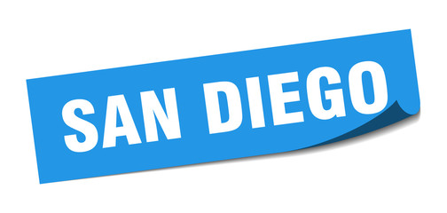 San Diego sticker. San Diego blue square peeler sign