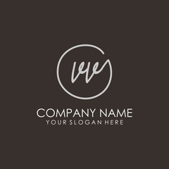 VV initials signature logo. Handwritten vector logo template connected to a circle. Hand drawn Calligraphy lettering Vector illustration.