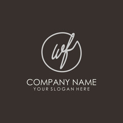 WF initials signature logo. Handwritten vector logo template connected to a circle. Hand drawn Calligraphy lettering Vector illustration.