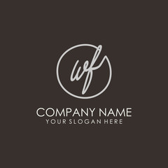 Fototapeta premium WF initials signature logo. Handwritten vector logo template connected to a circle. Hand drawn Calligraphy lettering Vector illustration.