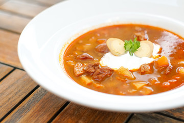 Soup on a restaurant table