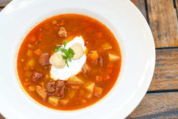 Soup on a restaurant table