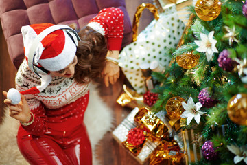 happy trendy woman listening to music