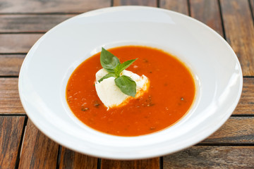 Soup on a restaurant table
