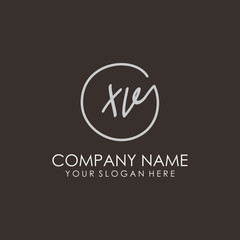 XV initials signature logo. Handwritten vector logo template connected to a circle. Hand drawn Calligraphy lettering Vector illustration.