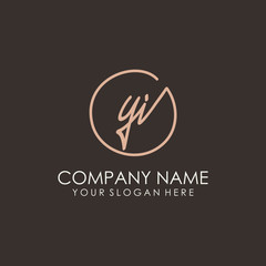 YI initials signature logo. Handwritten vector logo template connected to a circle. Hand drawn Calligraphy lettering Vector illustration.
