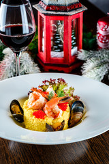 shrimp and couscous christmas dish on Thanksgiving table