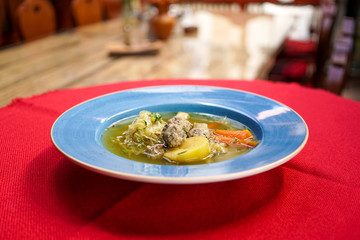 Soup on a restaurant table