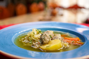 Soup on a restaurant table