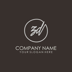 ZD initials signature logo. Handwritten vector logo template connected to a circle. Hand drawn Calligraphy lettering Vector illustration.