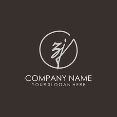 ZJ initials signature logo. Handwritten vector logo template connected to a circle. Hand drawn Calligraphy lettering Vector illustration.