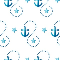 Seamless patterns on a white background in a flat style with elements of anchor, sea wheel and chains. Texture for web page, greeting cards, posters and banners. Prints on fabric and paper.