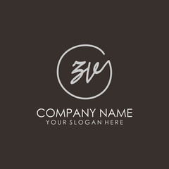 ZV initials signature logo. Handwritten vector logo template connected to a circle. Hand drawn Calligraphy lettering Vector illustration.
