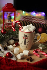 christmas candy, cup with marshmallows and decorations