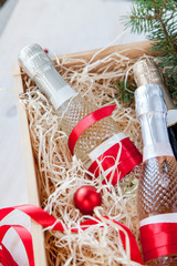 Fototapeta na wymiar champagne box Christmas tree and Christmas decor_2