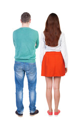 Back view of couple. beautiful friendly girl and guy together.