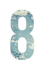 Number 8 on textured background of blue color in rural style