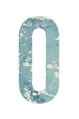 Number 0 on textured background of blue color in rural style