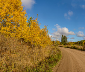 Autumn landscape in Karelia with road.