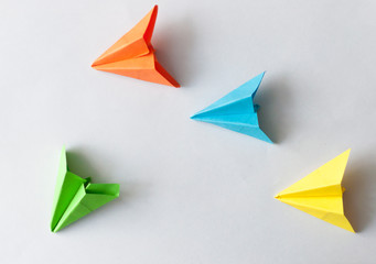 Paper plane on white background. Different vision creative and Innovative solution for Business concepts.