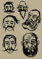 Man's faces beard vector hand drawing outlines