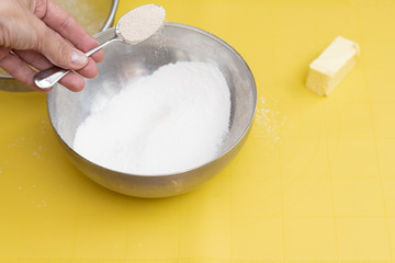 The process of making dough. Selective focus.