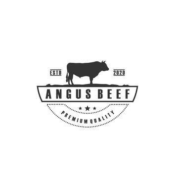 Retro Vintage Cattle / Angus / Beef Emblem Label logo design vector