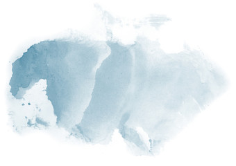 Abstract watercolor background hand-drawn on paper. Volumetric smoke elements. Blue color. For design, web, card, text, decoration, surfaces.