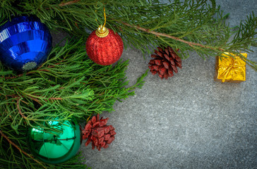 christmas tree decoration on rock texture background