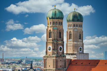 The towers of the Frauenkirche, landmark of Munich, Germany