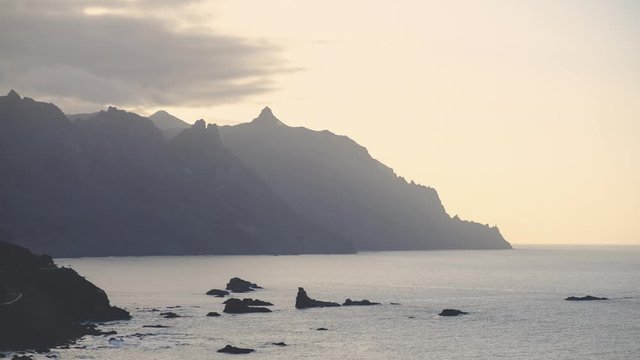 Time lapse with sunset at Benijo beach at Tenerife