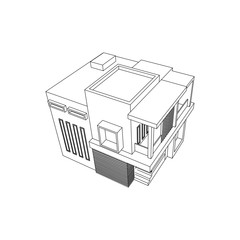 Modern House Building Line Art Isolated Vector Images