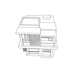 Modern House Building Line Art Isolated Vector Images
