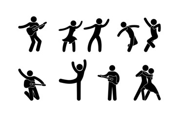 people dance, play the guitar, stick figure man icon, isolated human pictogram