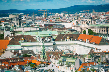 Naklejka na ściany i meble View from St. Stephen's Cathedral over Stephansplatz square in Vienna, capital of Austria on sunny day