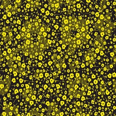 Yellow seamless flowers isolated on black background.  - Vector